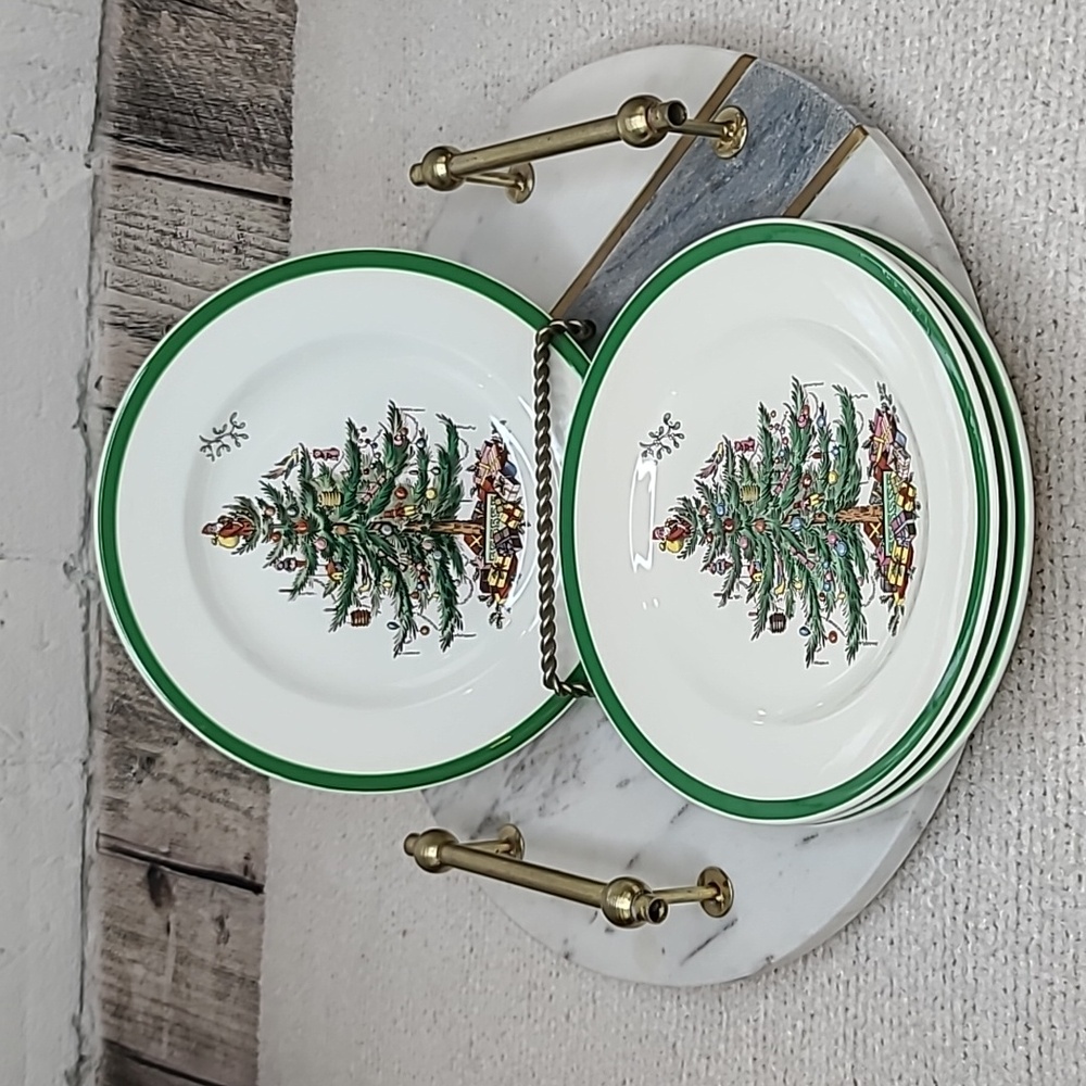 Spode Christmas Tree Classic Mint Vintage Holiday Ceramic (Four) Salad Plates